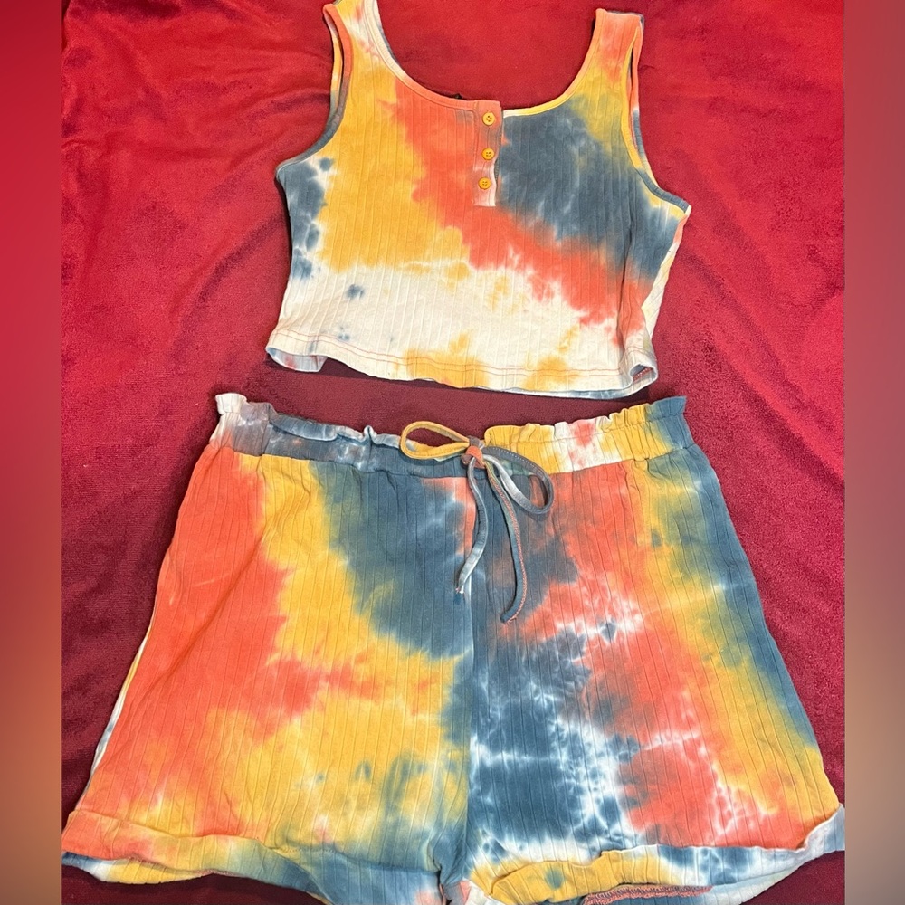 SHEIN Tie Dye Two Piece Crop Top and Short Set